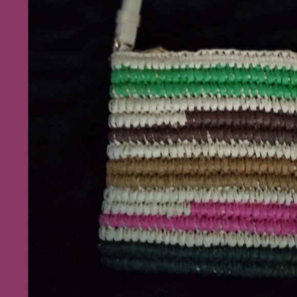 New Women’s Corded Striped Straw Beach Pouch/Wristlet/Wallet Multi-Color Stripes - Picture 7 of 13